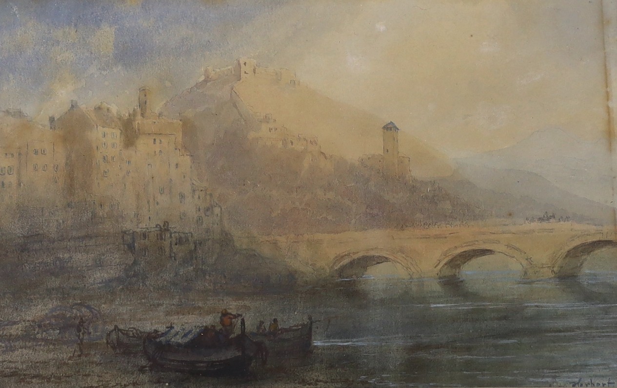 Sydney Herbert (1854-1914), watercolour, Boatman with castle beyond, signed, 12.5 x 20cm